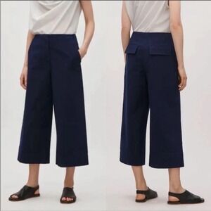 COS Navy Cropped Wide Leg Cotton Blend Pants‎ Size 38 EUR Minimalist